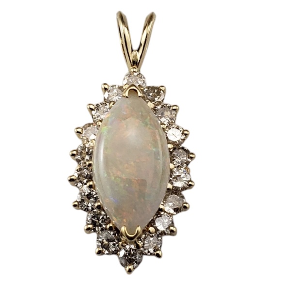 14 Karat Yellow Gold Opal and Diamond Pendant Necklace #20701 - Picture 1 of 9